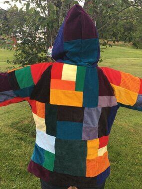 Handmade Patchwork Unisex Small Rainbow Corduroy Festival Jacket Hoodie Hippie